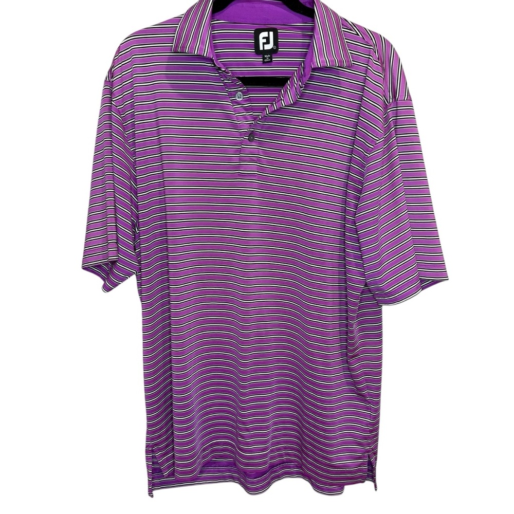 FJ FootJoy Men's Purple Striped Polo Shirt Size Large